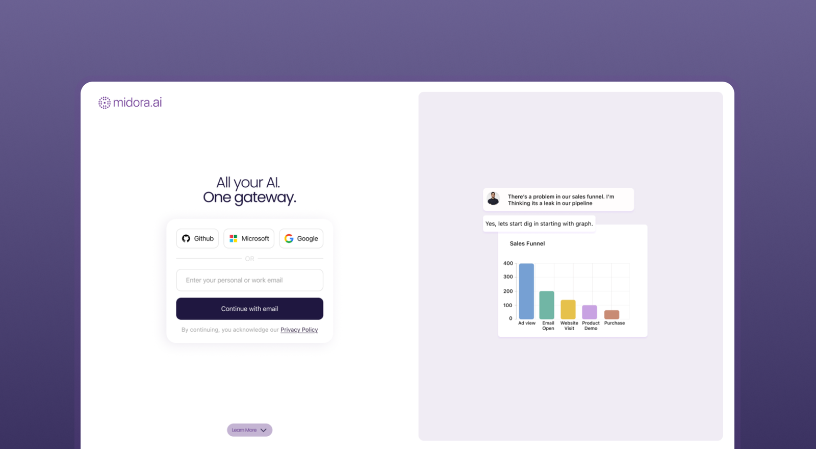 Midora AI landing page screens